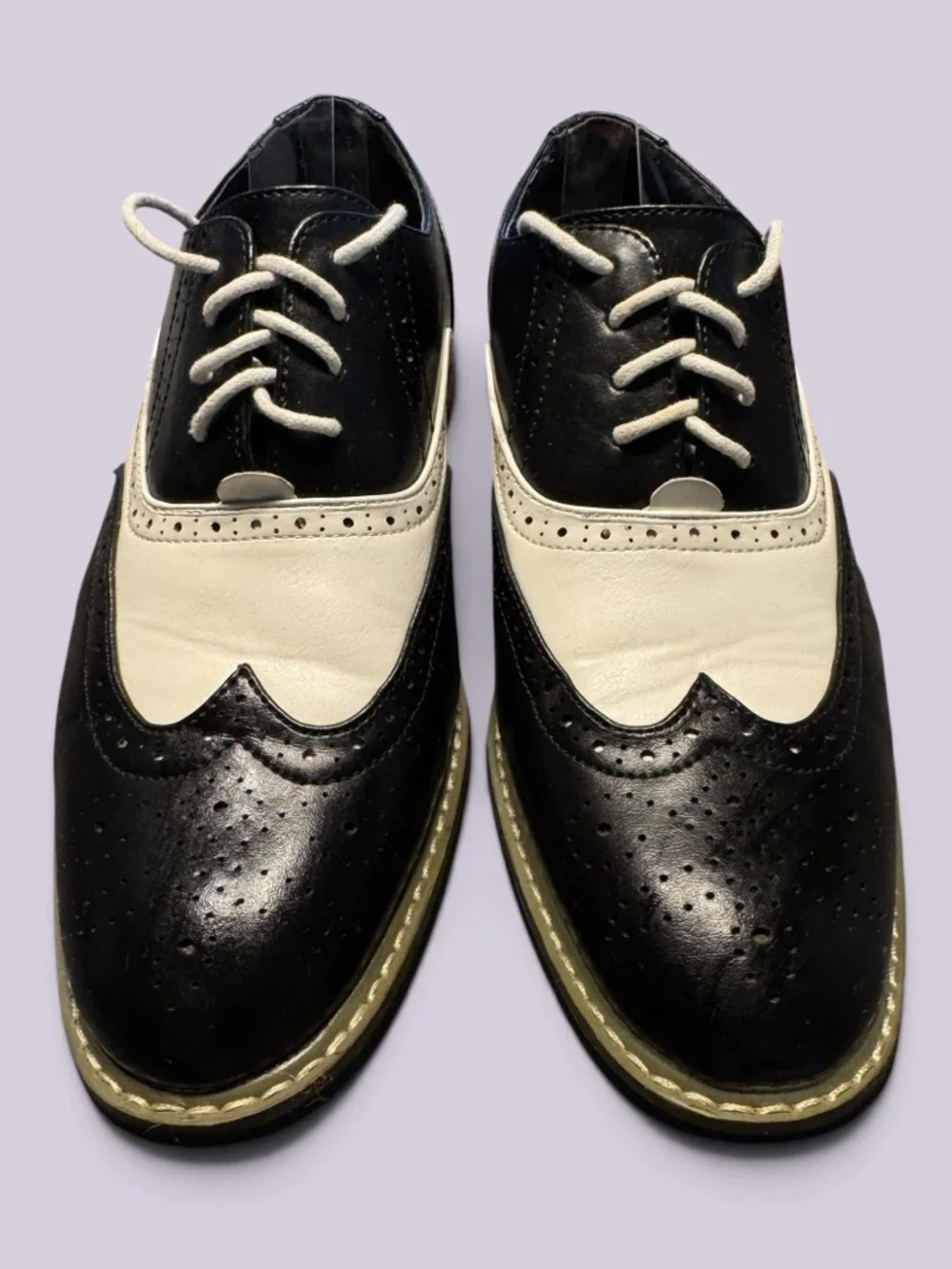 Enzo Romeo Classic Men's Black & White Wingtip Oxfords Size 7